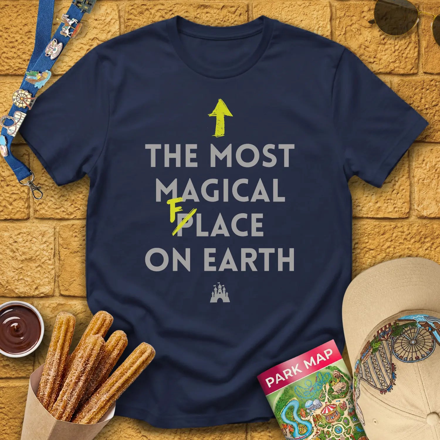 Most Magical Face [Sleek] T-Shirt for Theme Park Fans (Navy)