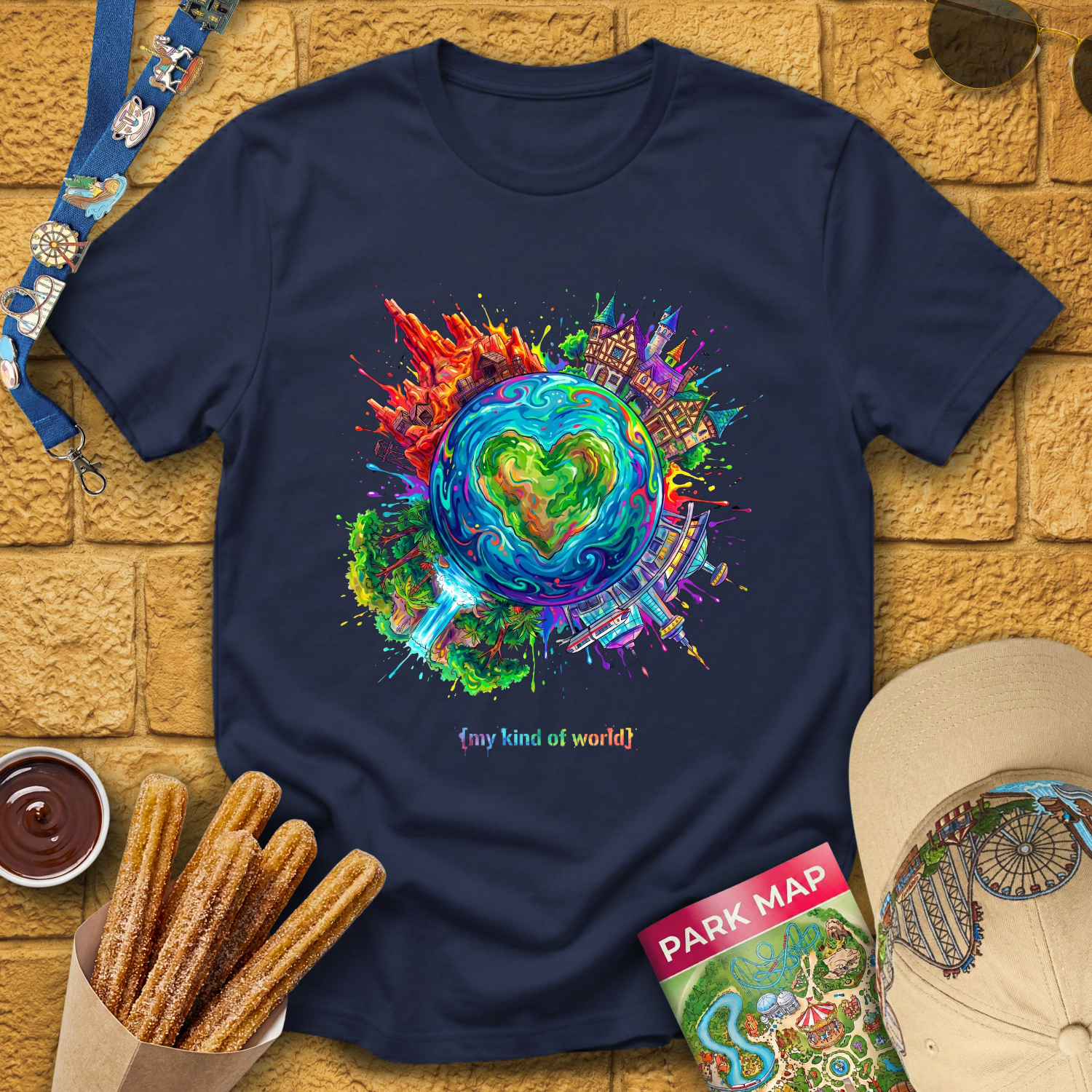 My Kind Of World [ArtBurst] T-Shirt for Theme Park Fans (Navy)