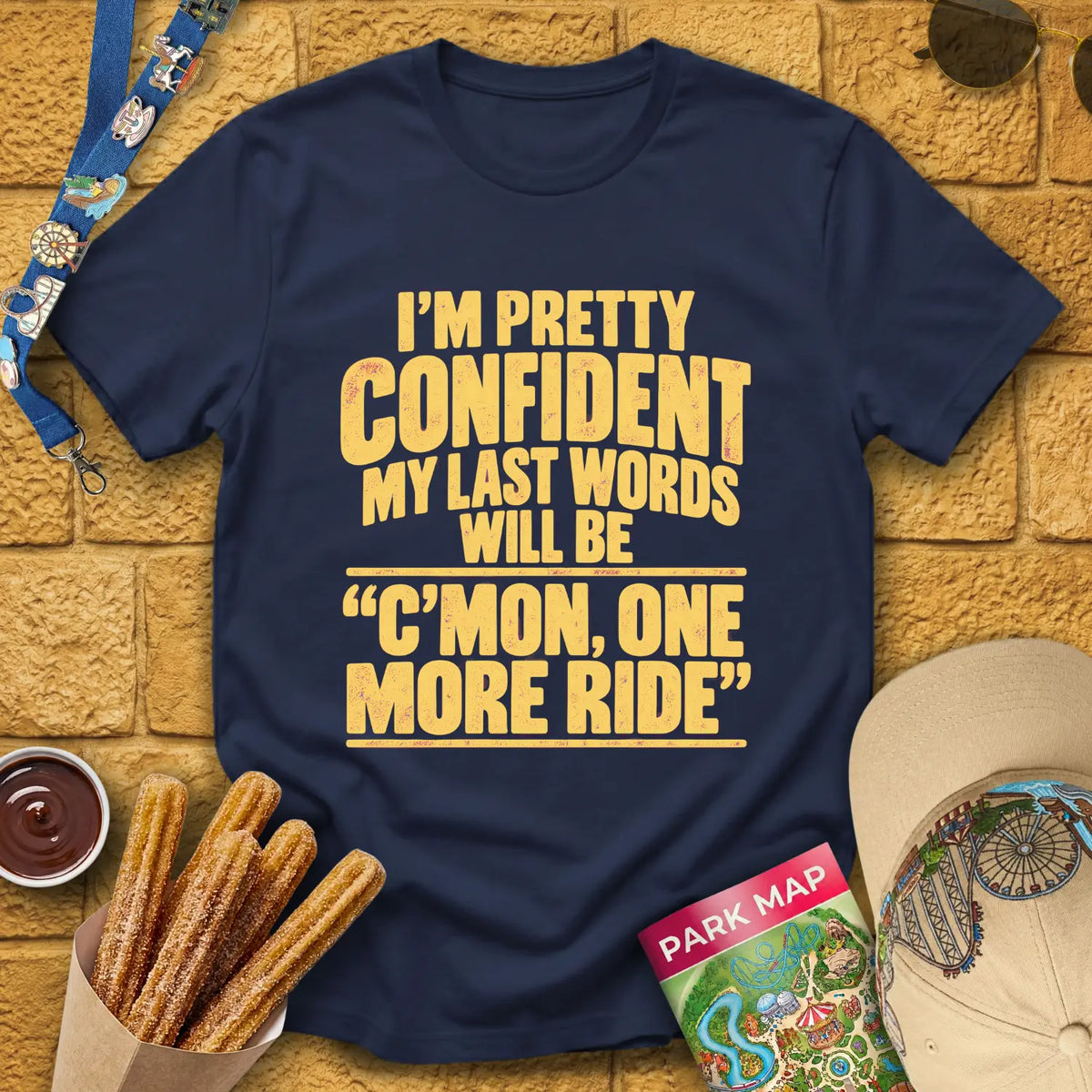 One More Ride [Bold] T-Shirt for Theme Park Fans (Navy)