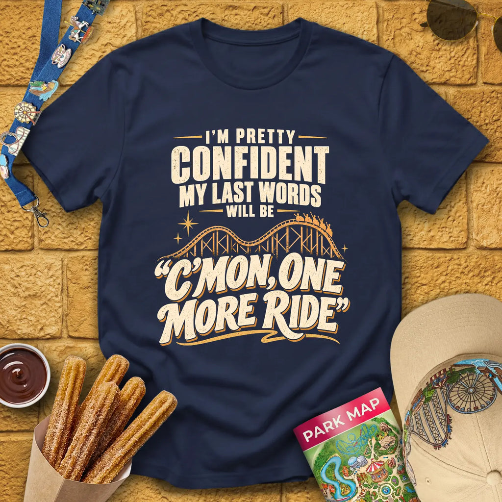One More Ride [RetroBold] T-Shirt for Theme Park Fans (Navy)