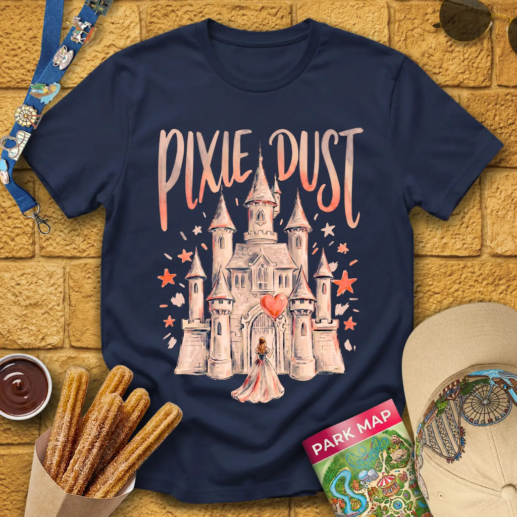 Pixie Dust Castle [Artsy] T-Shirt for Theme Park Fans (Navy)
