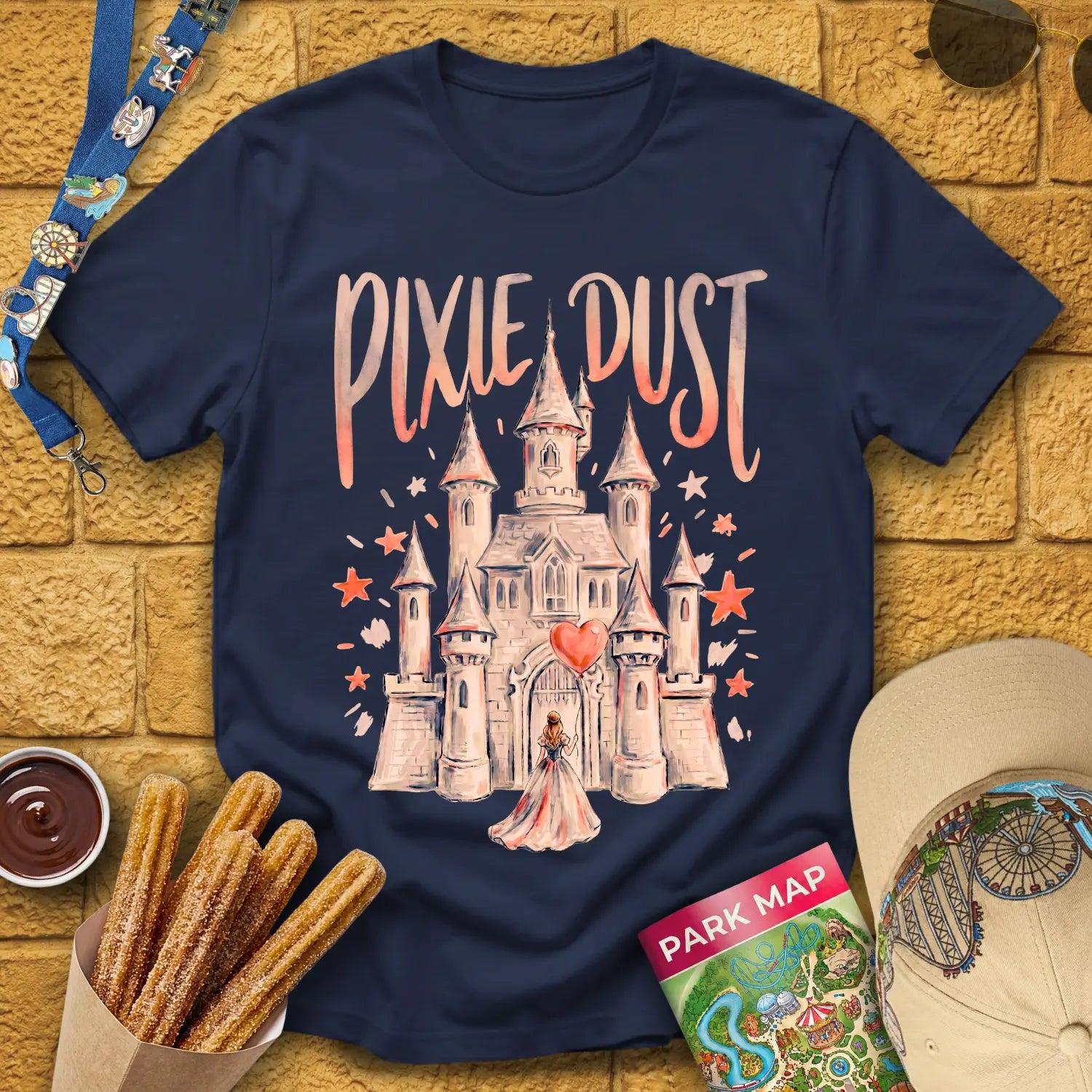 Pixie Dust Castle [Artsy] T-Shirt for Theme Park Fans (Navy)