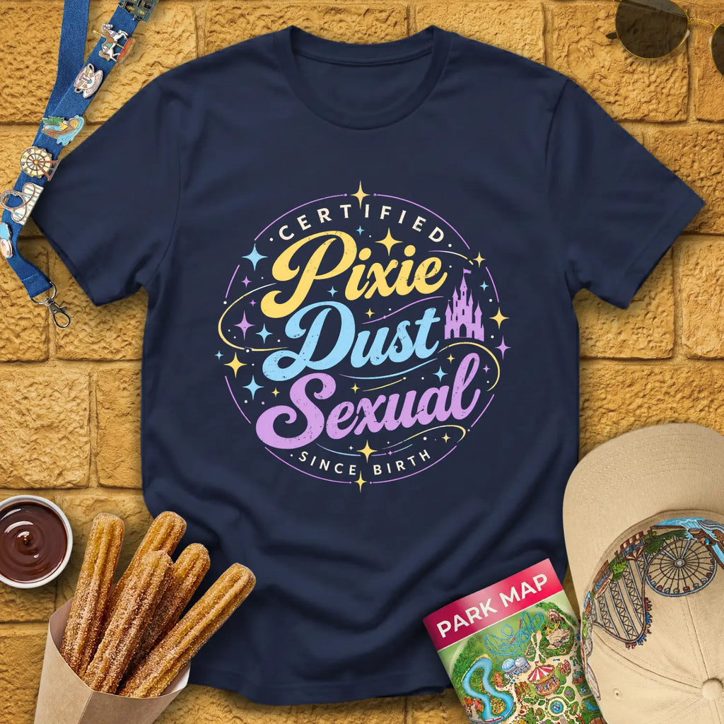 Pixie Dust S... [Badge] T-Shirt for Theme Park Fans (Navy)