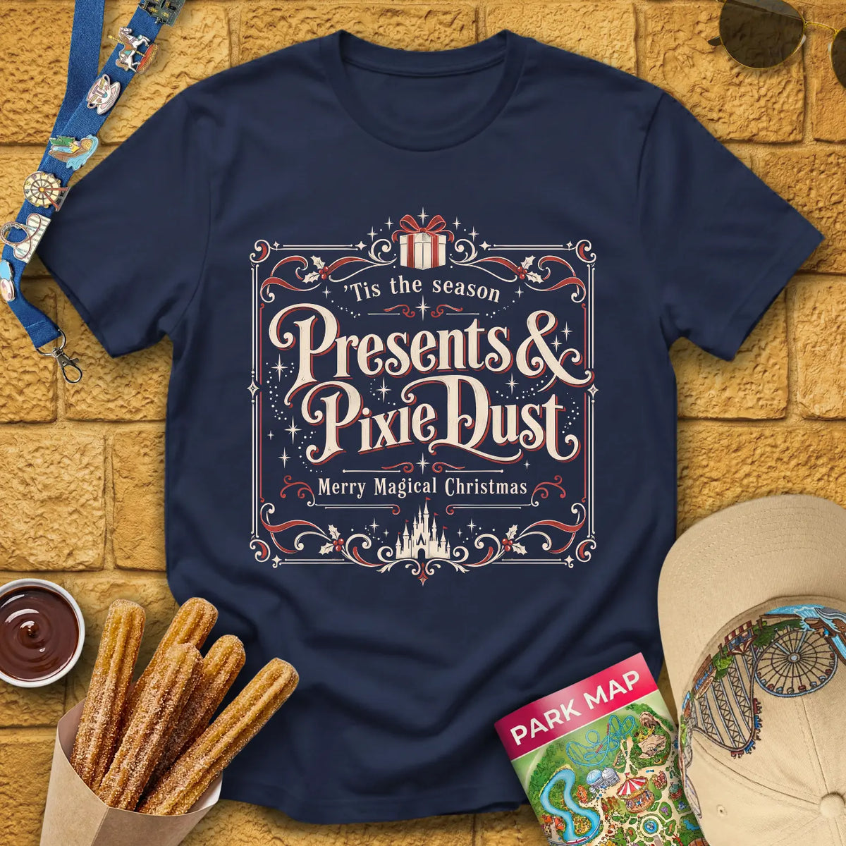 Presents & Pixie Dust [Victorian] T-Shirt for Theme Park Fans (Navy)