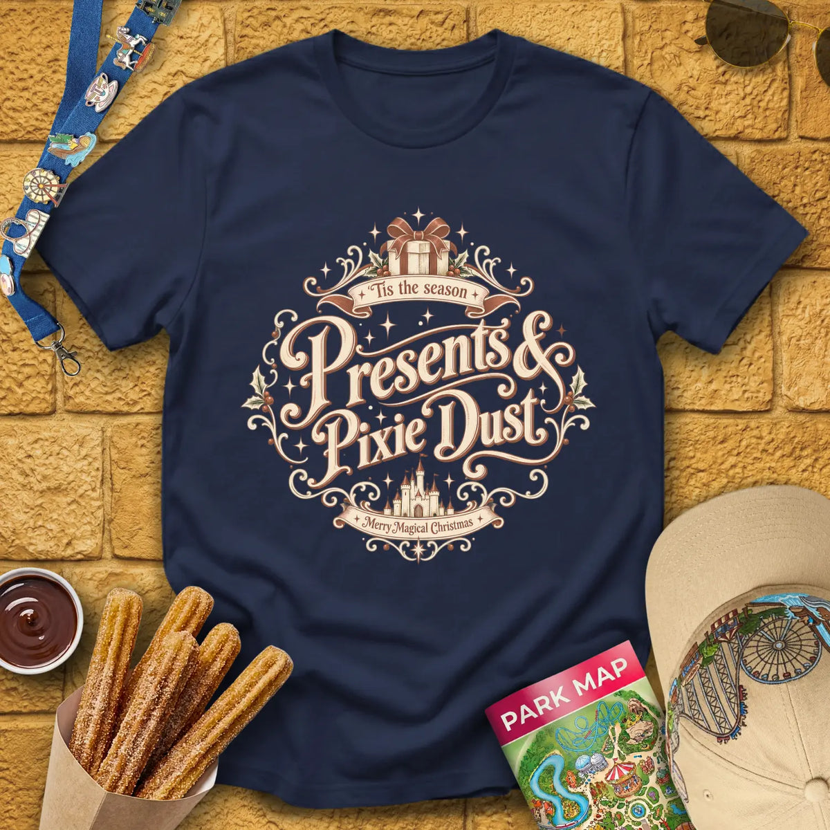 Presents & Pixie Dust [VictorianDiamond] T-Shirt for Theme Park Fans (Navy)