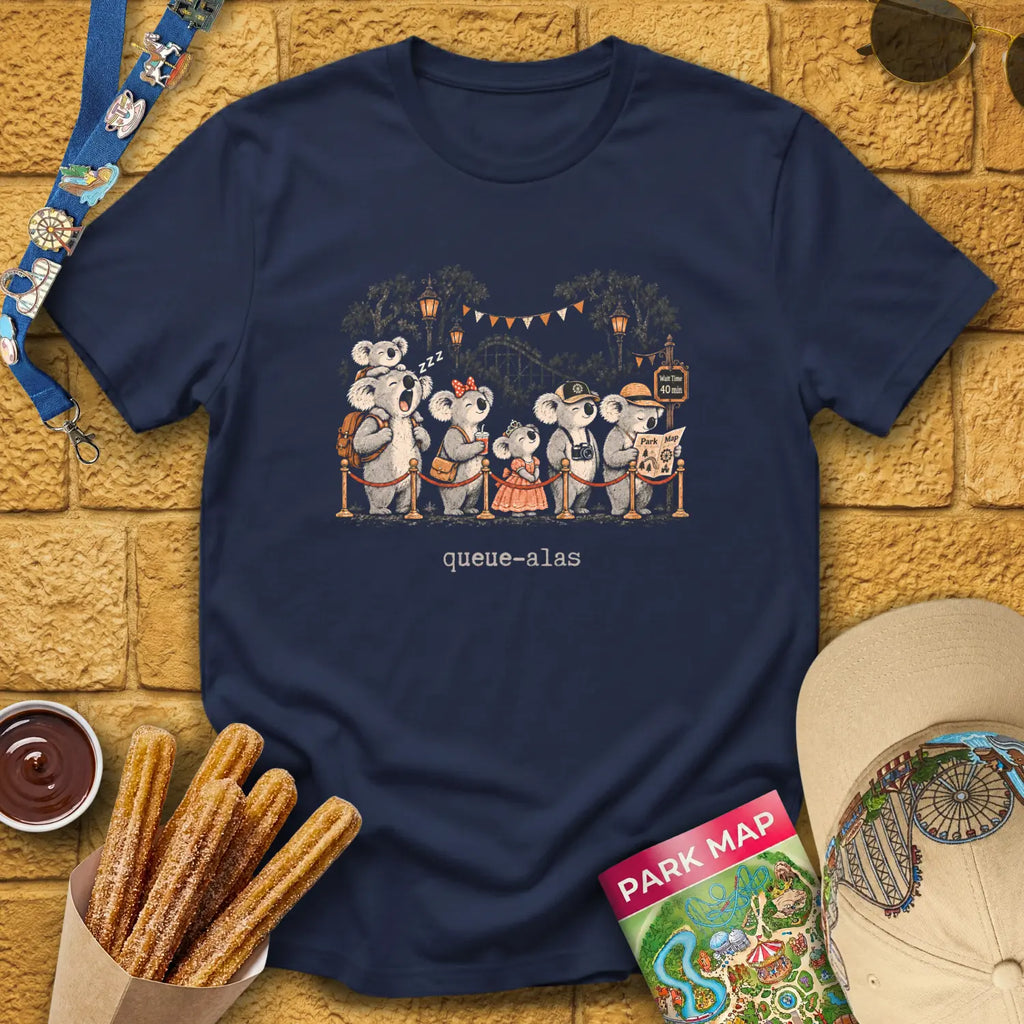 Queue-Alas [Chalky] T-Shirt for Theme Park Fans (Navy)