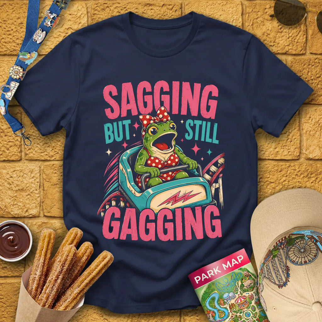 Sagging But Gagging [RetroPop] T-Shirt for Theme Park Fans (Navy)
