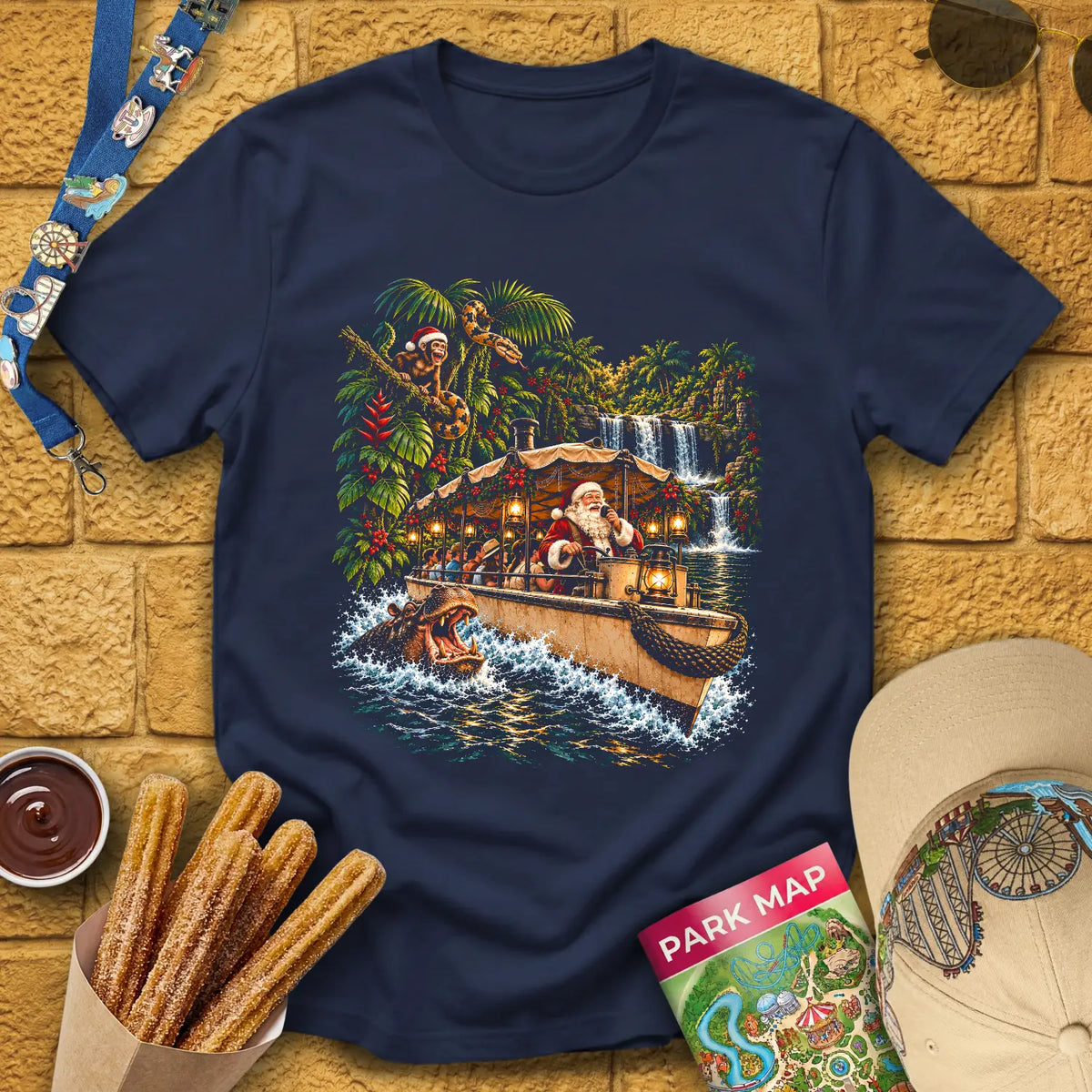 Santa Skipper [Cinematic] T-Shirt for Theme Park Fans (Navy)