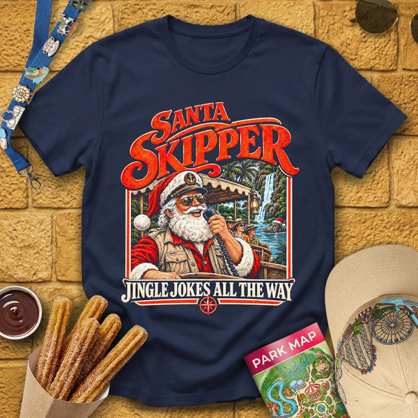 Santa Skipper [Retro] T-Shirt for Theme Park Fans (Navy)