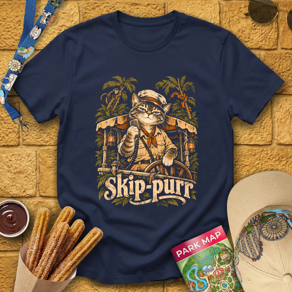 Skip-Purr Cat [Chalky] T-Shirt for Theme Park Fans (Navy)