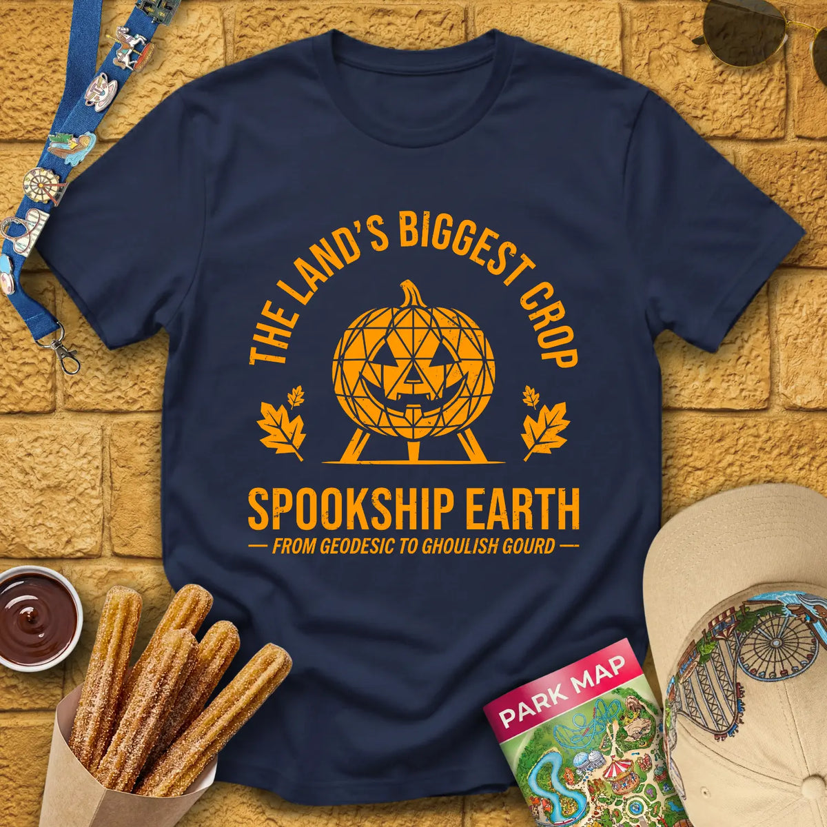 Spookship Earth [Emblem] T-Shirt for Theme Park Fans (Navy)