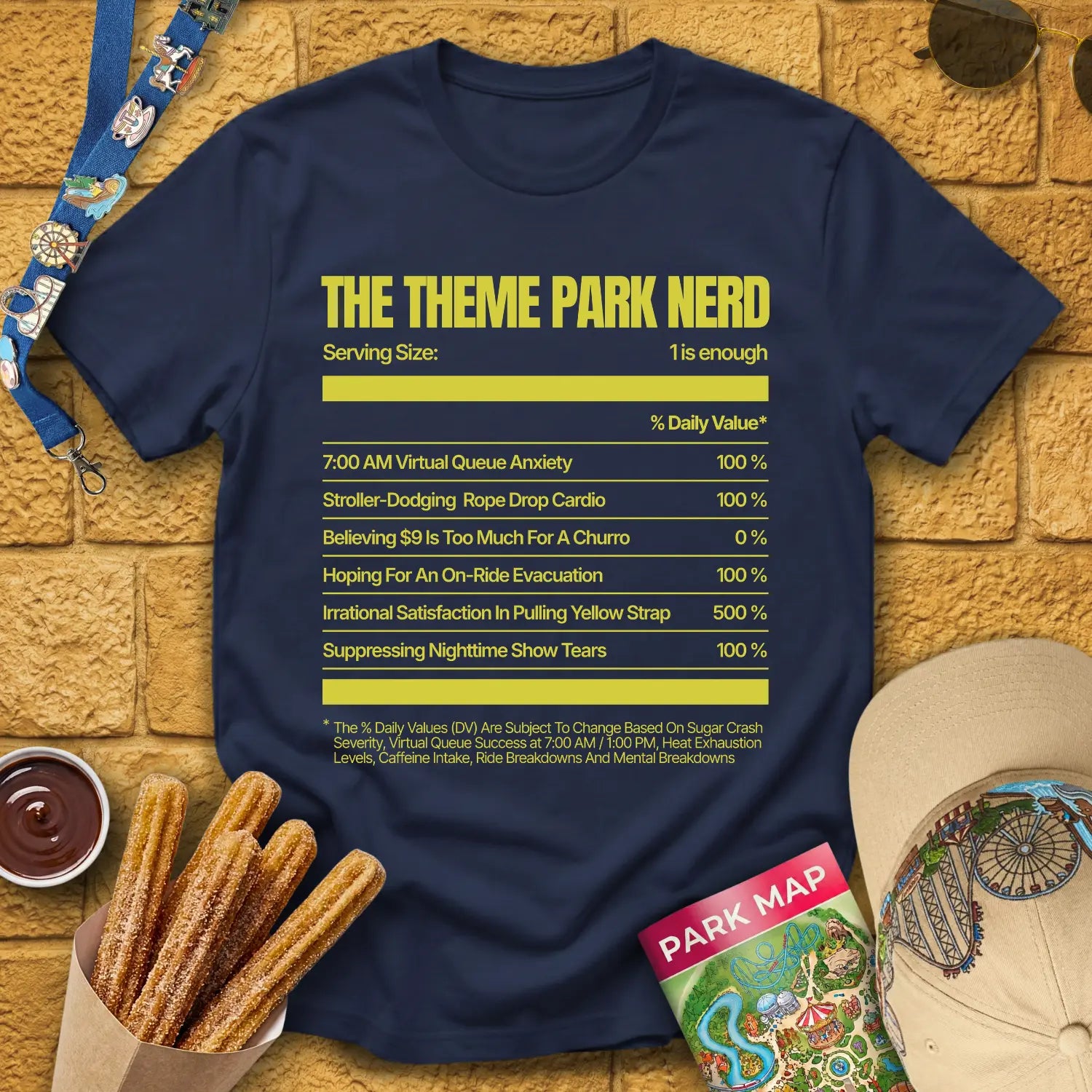 Theme Park Nerd Facts [Nutrition] T-Shirt for Theme Park Fans (Navy)
