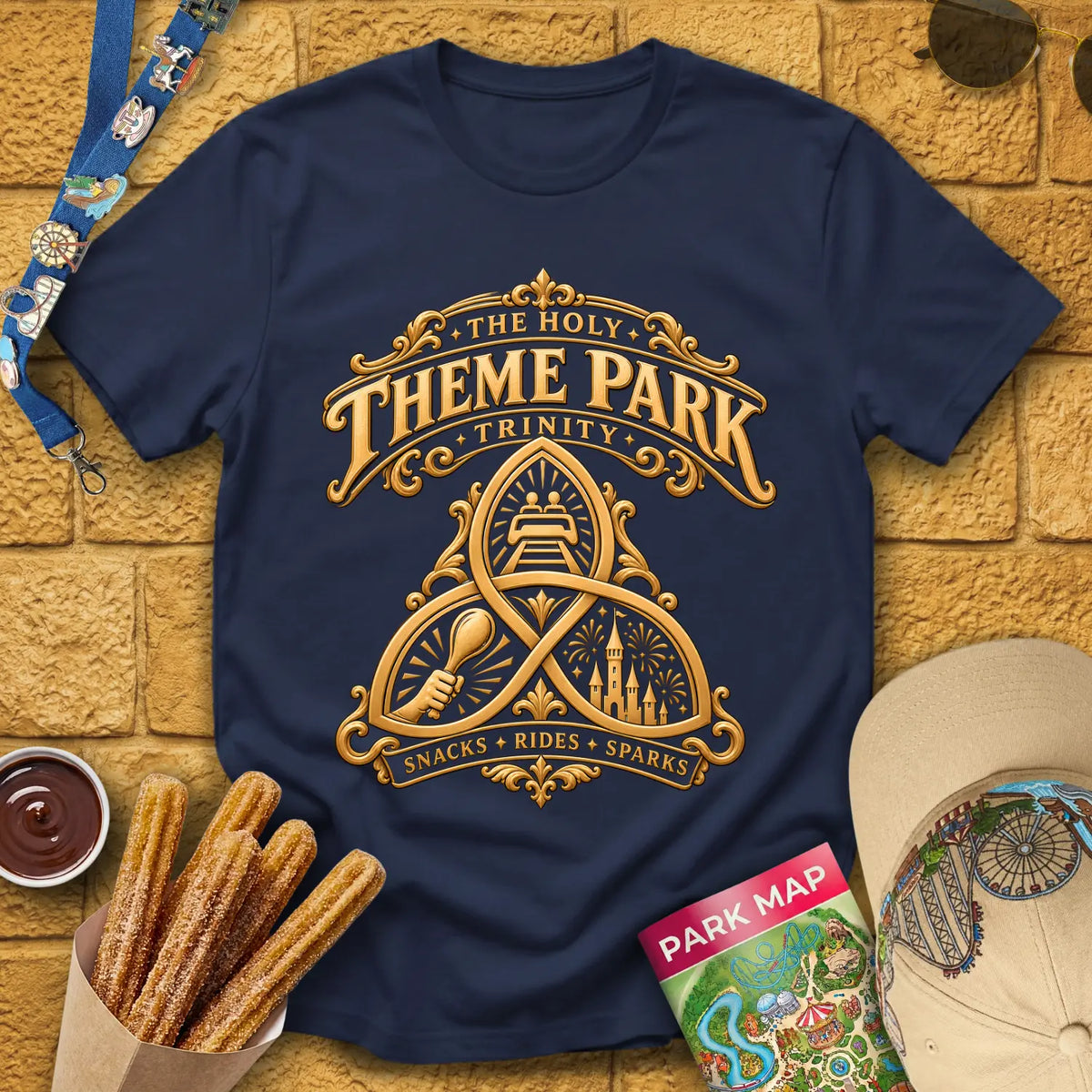 Theme Park Trinity [Elite] T-Shirt for Theme Park Fans (Navy)