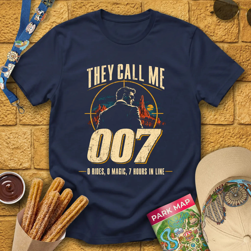 They Call Me 007 [Retro] T-Shirt for Theme Park Fans (Navy)