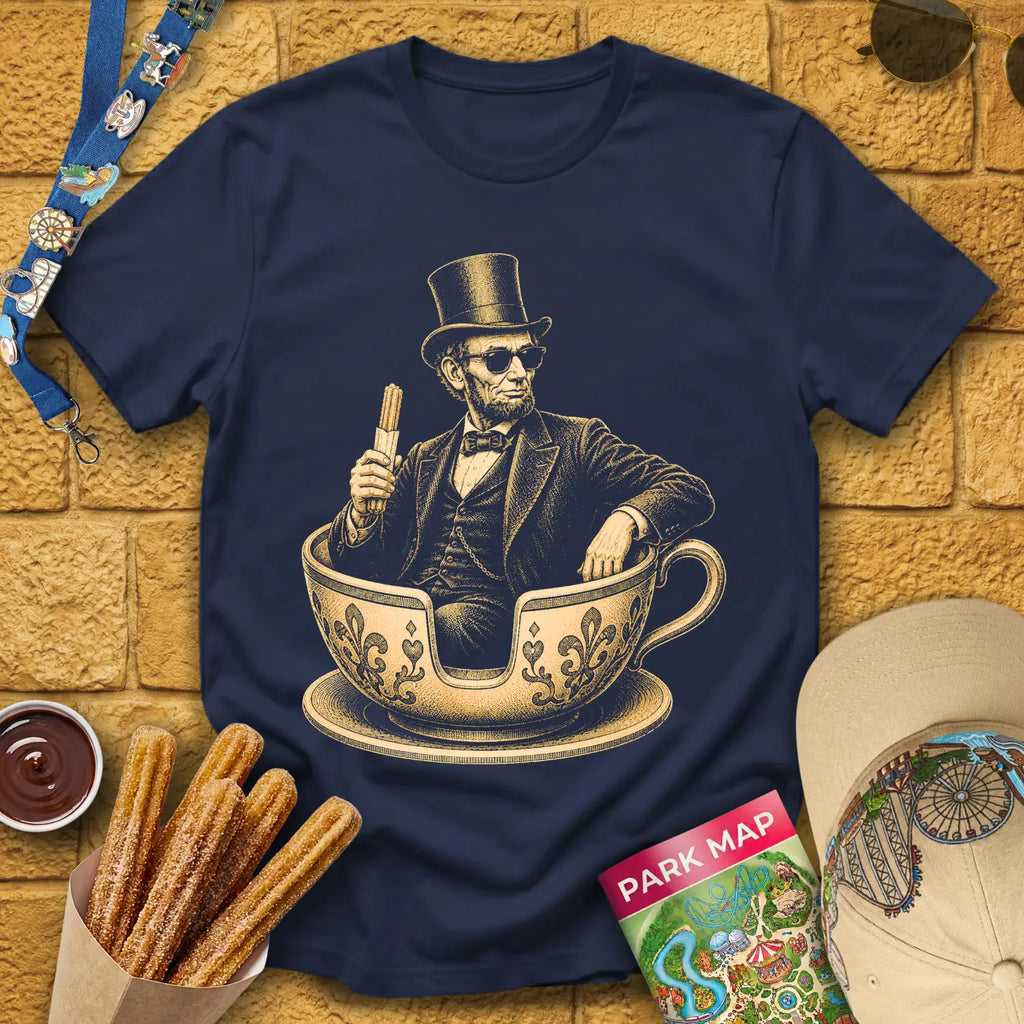 Tranquil Teacups [Engraved] T-Shirt for Theme Park Fans (Navy)