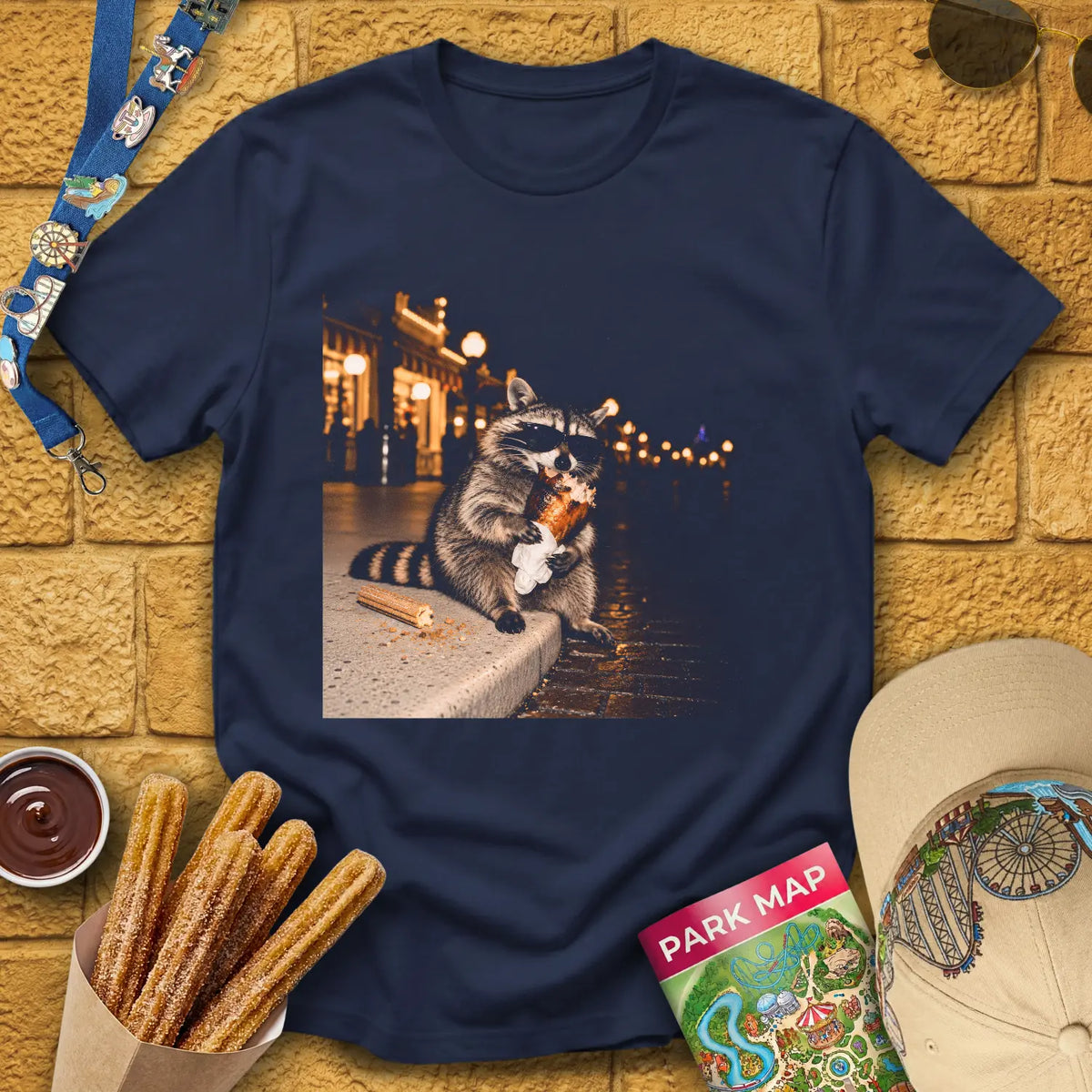 Turkey Leg Raccoon [Cinematic] T-Shirt for Theme Park Fans (Navy)