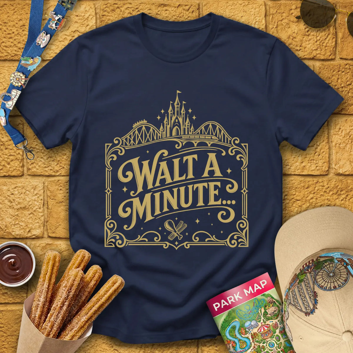 Walt A Minute... [Victorian] T-Shirt for Theme Park Fans (Navy)