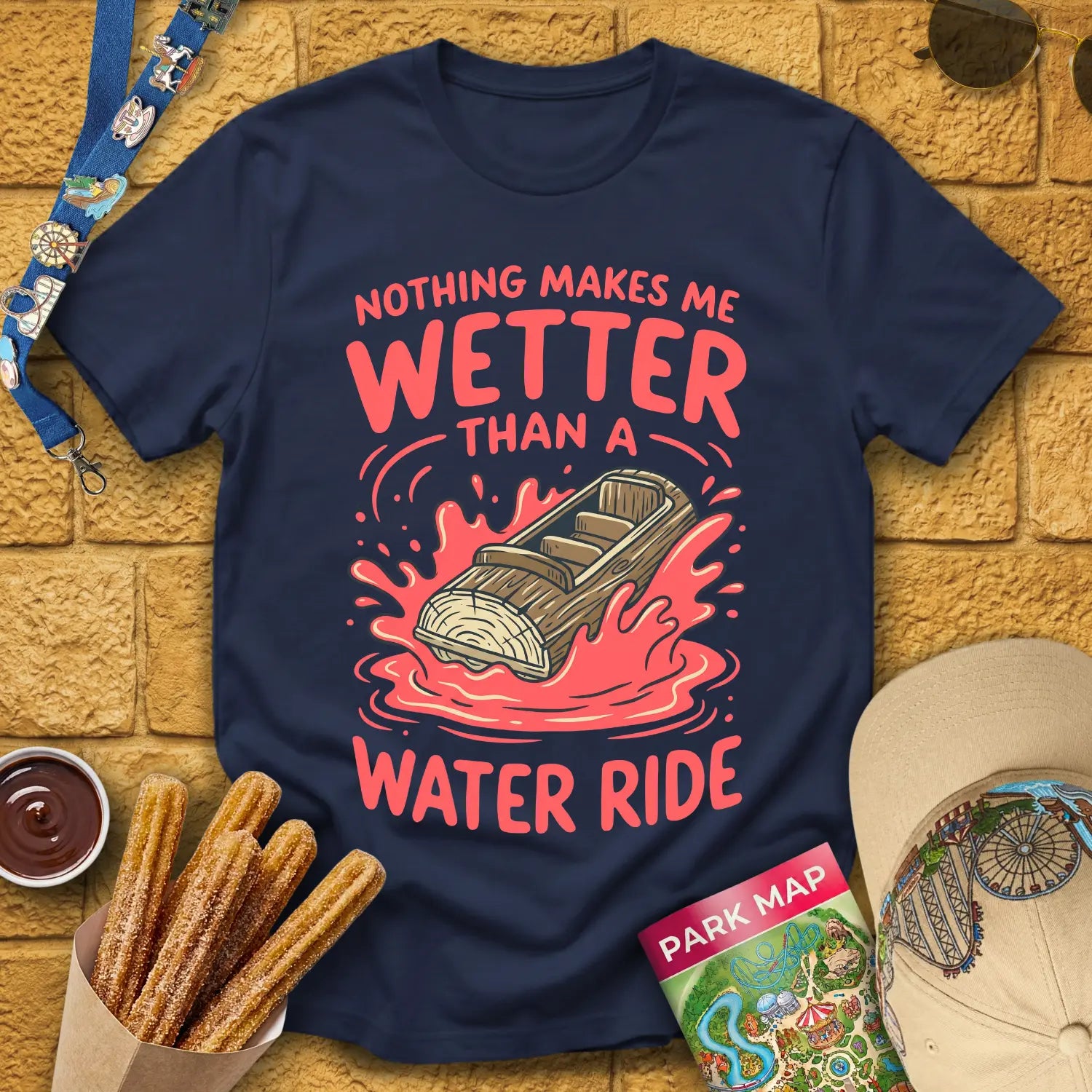 Wetter Than Water Ride [Graphic] T-Shirt for Theme Park Fans (Navy)