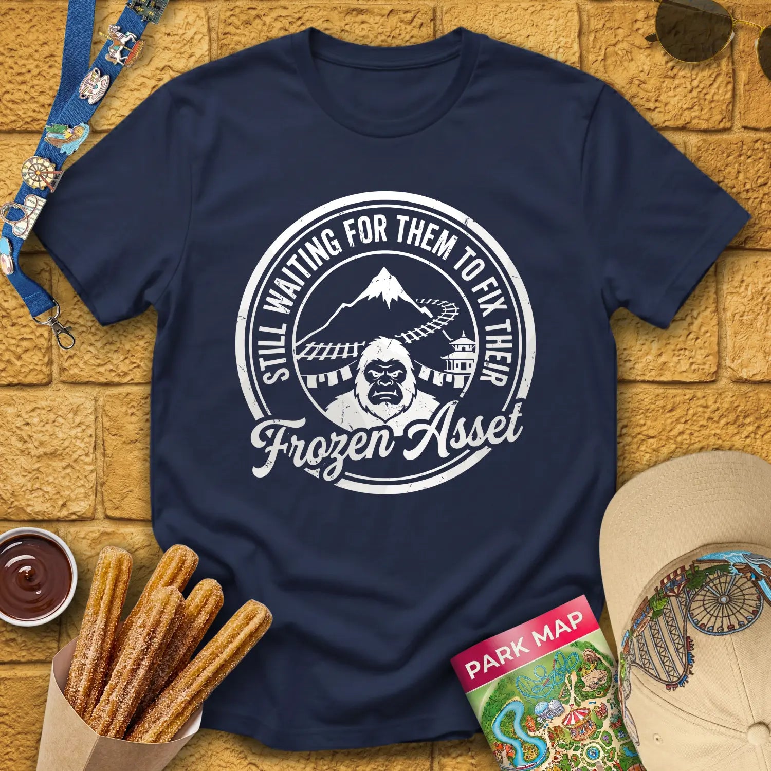 Yeti Frozen Asset [Badge] T-Shirt for Theme Park Fans (Navy)