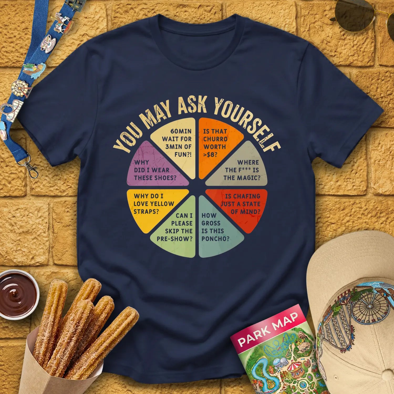 You May Ask [Distressed] T-Shirt for Theme Park Fans (Navy)
