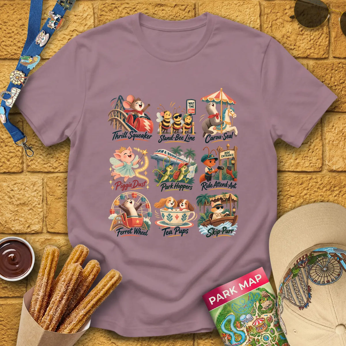 Theme Park Critters [Artsy] T-Shirt for Theme Park Fans (Paragon)