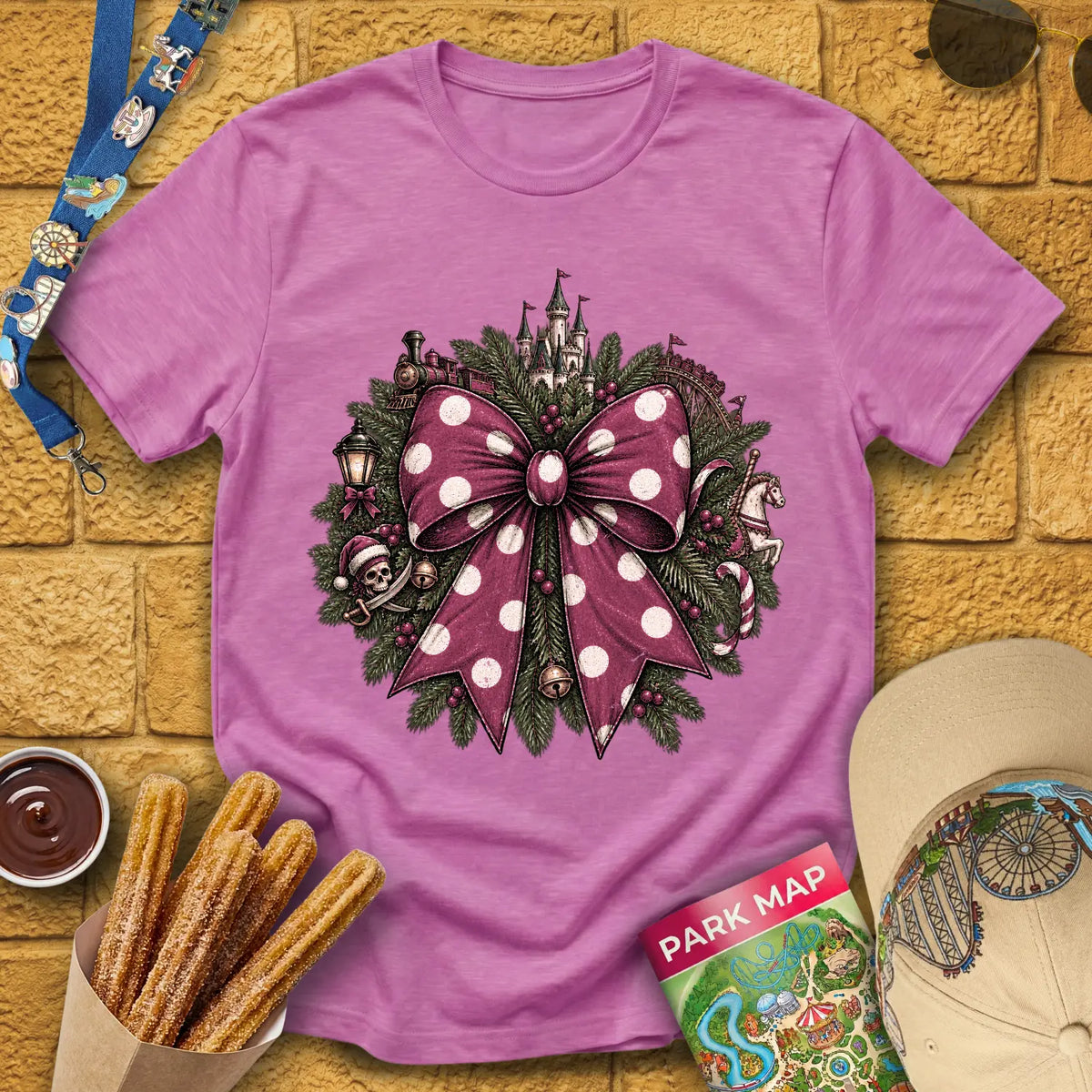 Christmas Ribbon [Vintage] T-Shirt for Theme Park Fans (Heather Radiant Orchid)