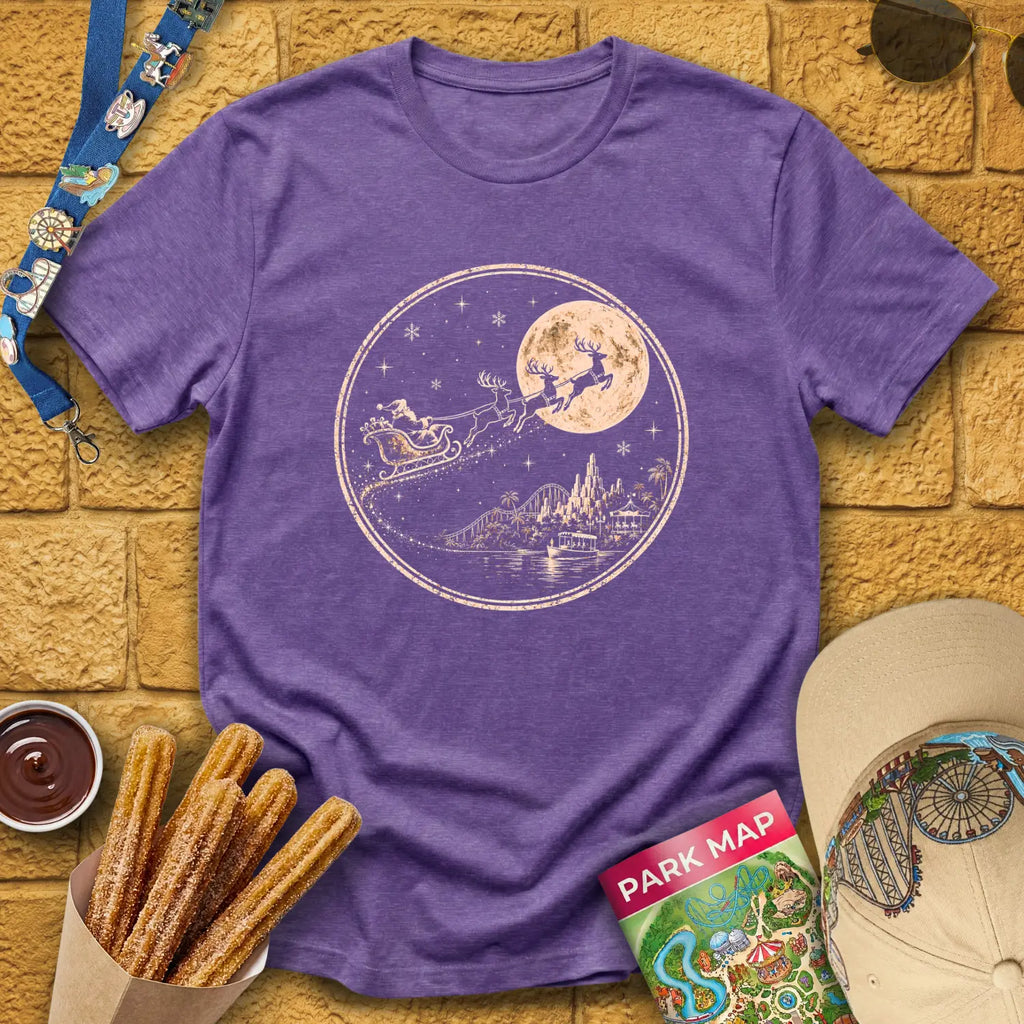 Christmas Park Flight [Badge] T-Shirt for Theme Park Fans (Heather Purple)