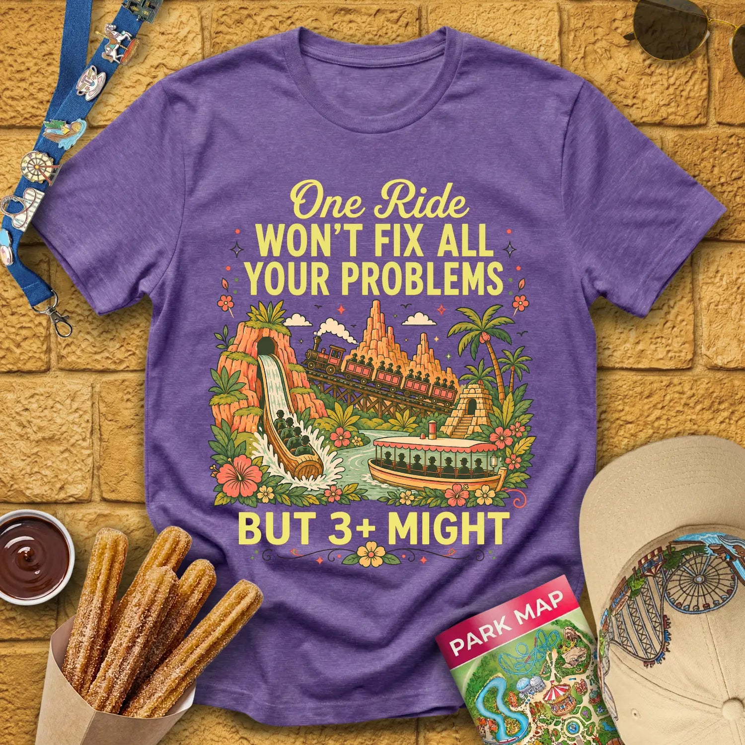 Fix Your Problems [Boho] T-Shirt for Theme Park Fans (Heather Purple)