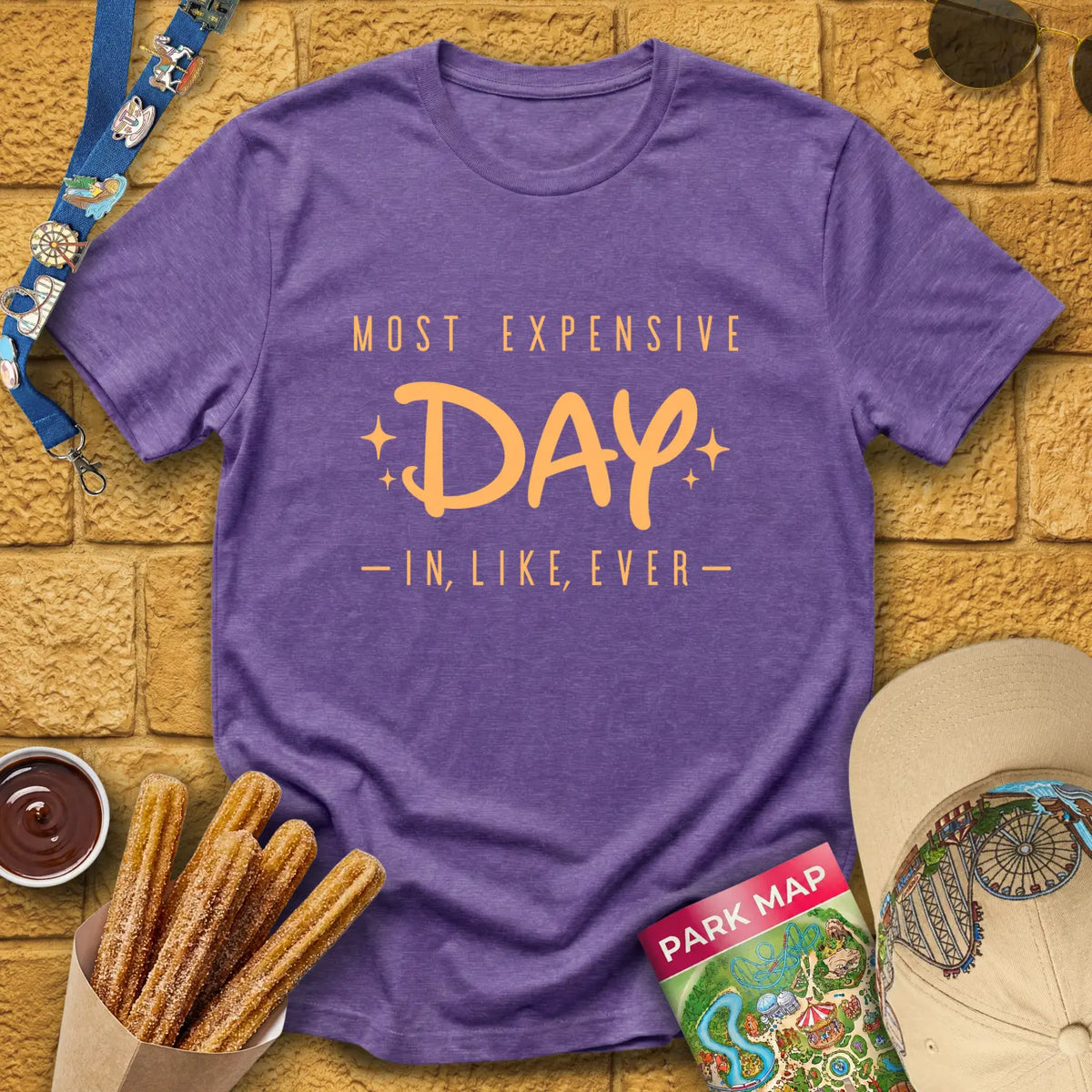 Most Expensive Day [Sleek] T-Shirt for Theme Park Fans (Heather Purple)