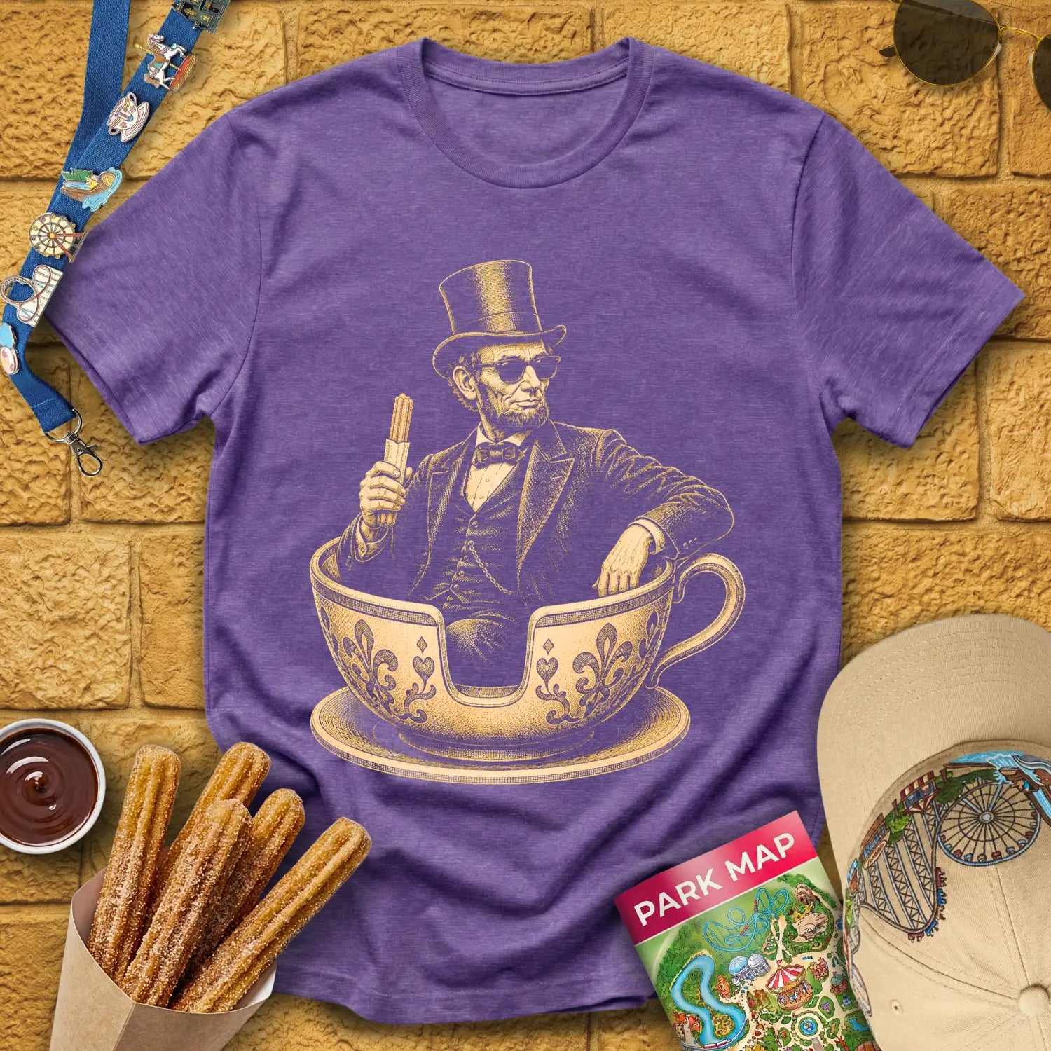 Tranquil Teacups [Engraved] T-Shirt for Theme Park Fans (Heather Purple)