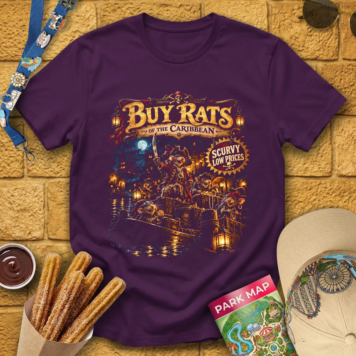 Buy Rats Caribbean [Cinematic1] T-Shirt for Theme Park Fans (Purple)
