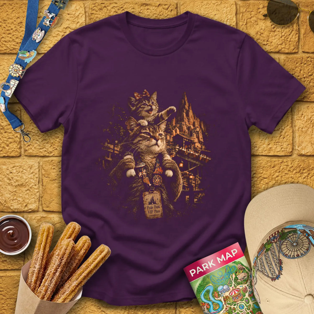 Cat Family [Cinematic] T-Shirt for Theme Park Fans (Purple)