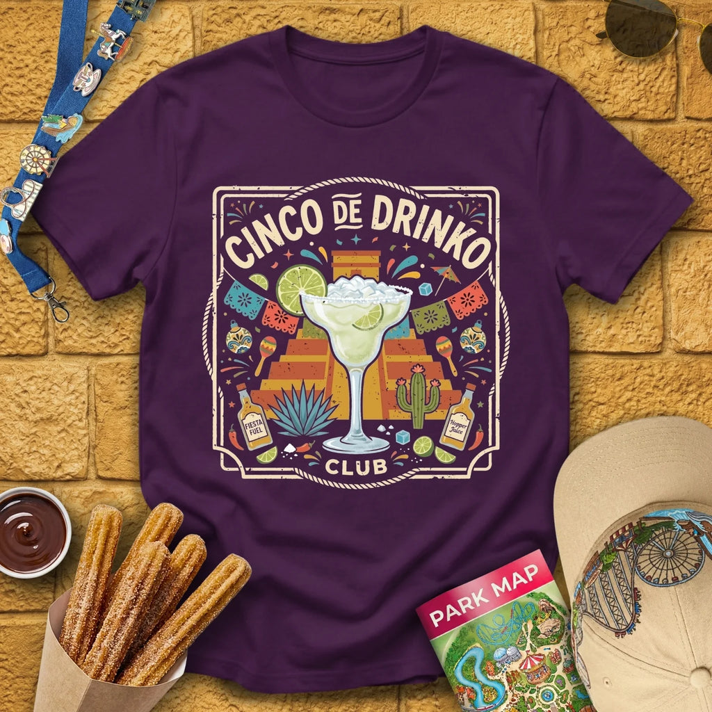 Cinco De Drinko [Square] T-Shirt for Theme Park Fans (Purple)