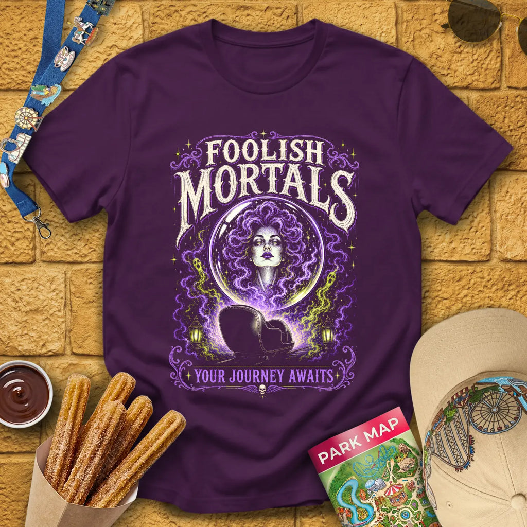 Foolish Mortals Journey [Retro] T-Shirt for Theme Park Fans (Purple)