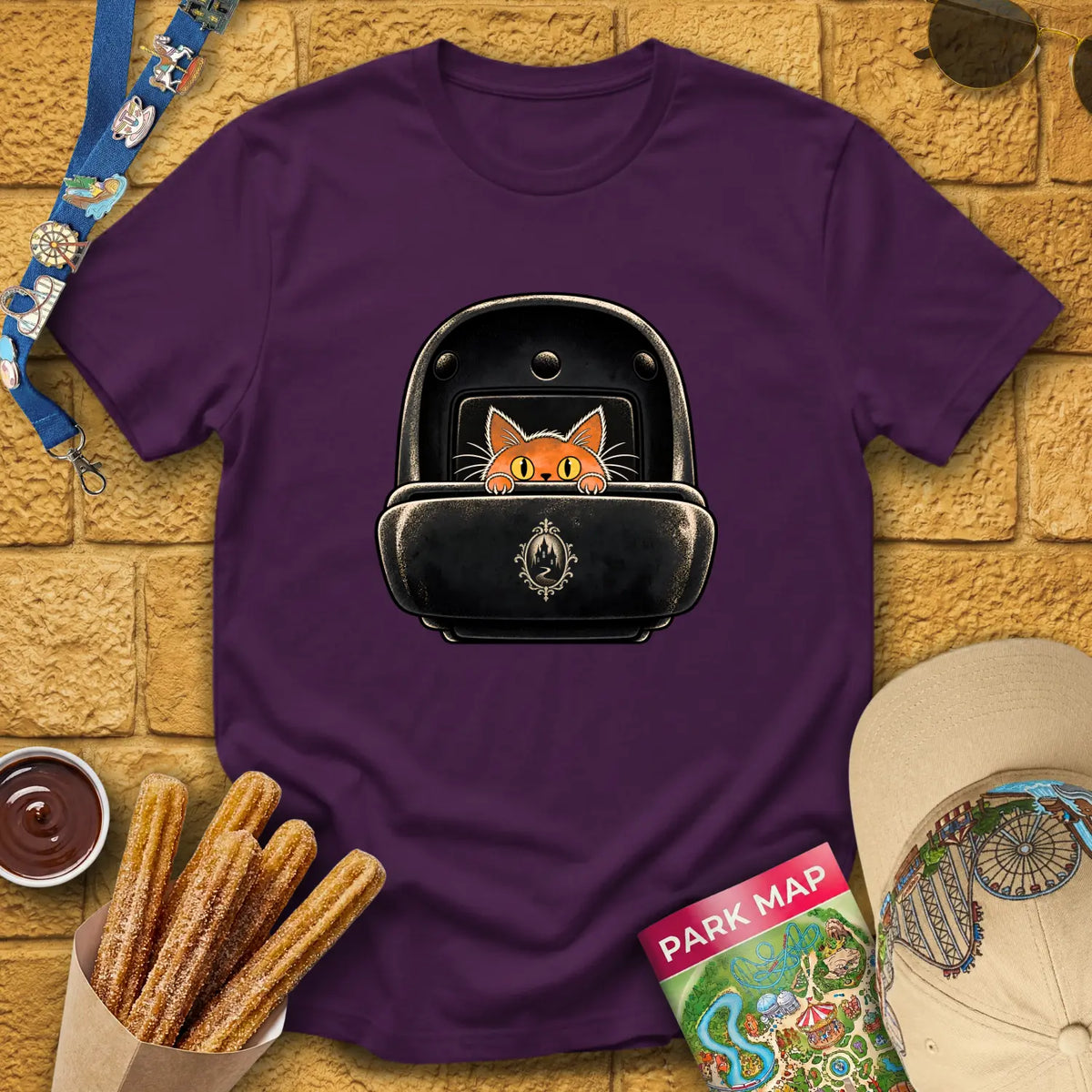 Haunted Cat [Illu] T-Shirt for Theme Park Fans (Purple)