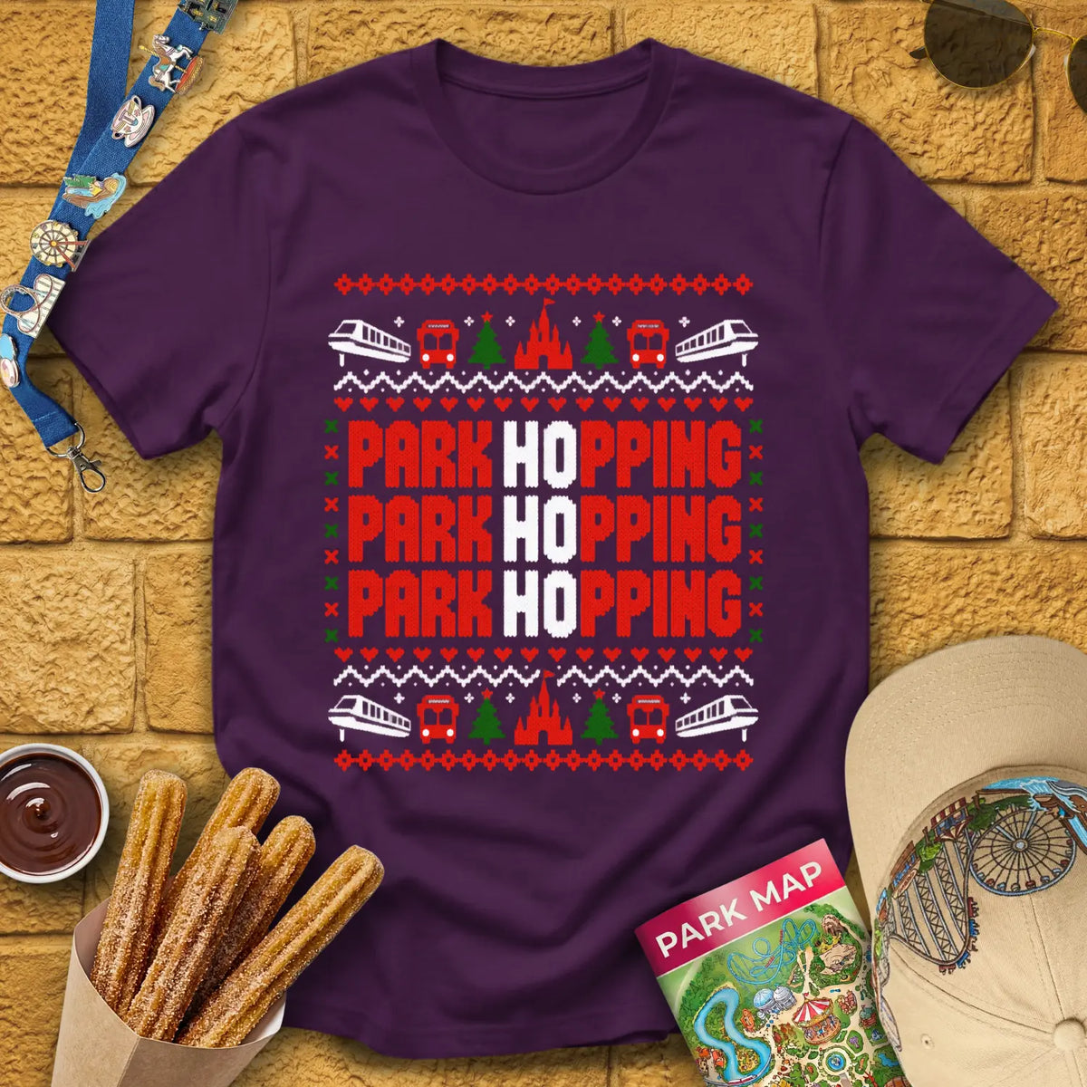 Ho Ho Hopping [PixKnit] T-Shirt for Theme Park Fans (Purple)