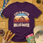 Life's Better On Coaster [Sunset] T-Shirt for Theme Park Fans (Purple)