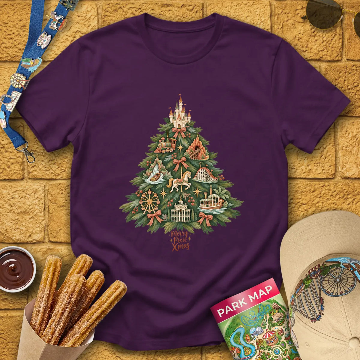 Merry Pixie Tree [FolkBoho] T-Shirt for Theme Park Fans (Purple)