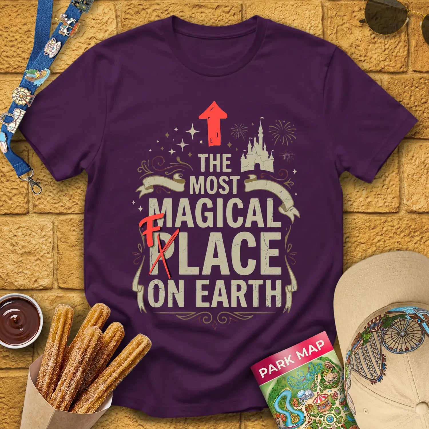 Most Magical Face [Bold] T-Shirt for Theme Park Fans (Purple)