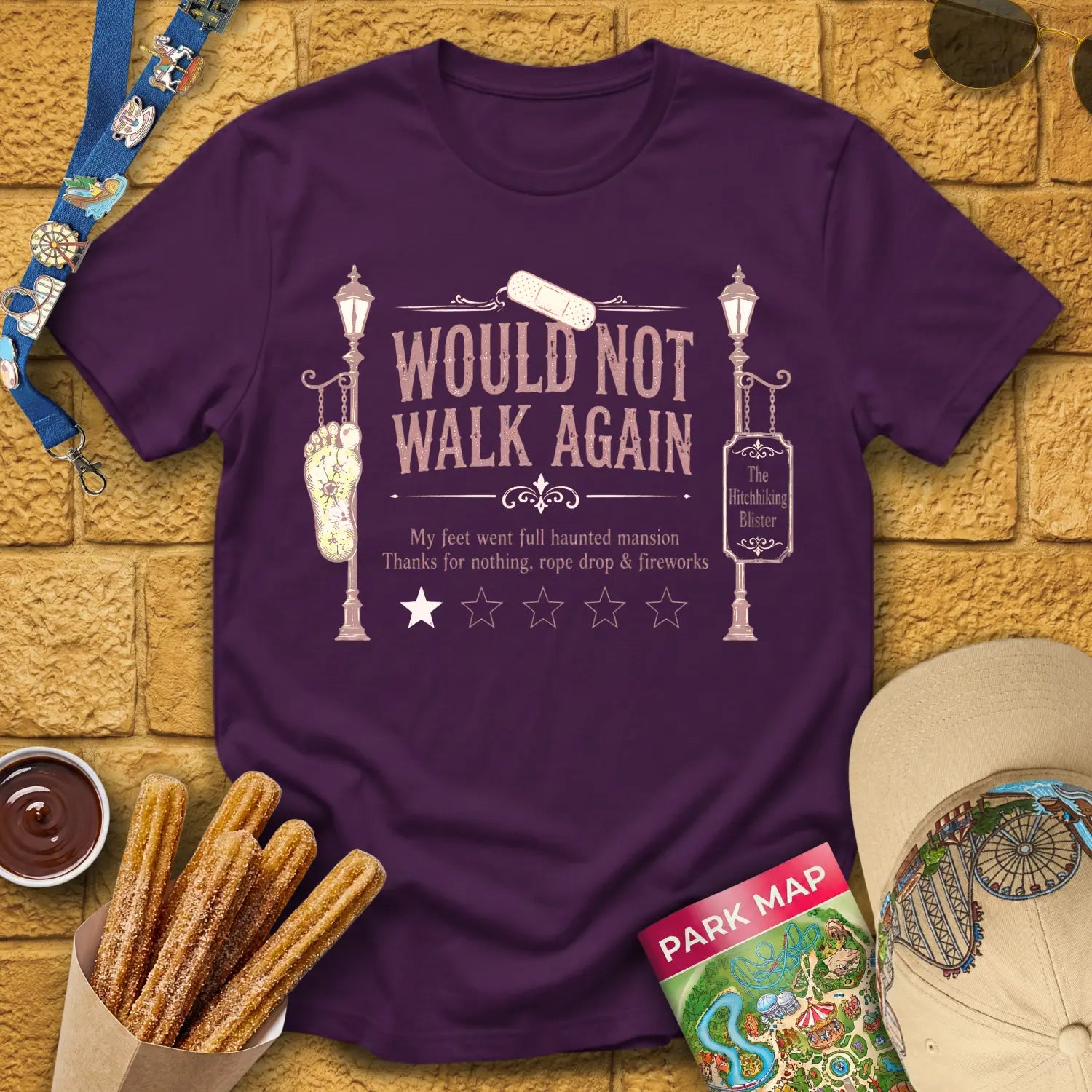 Not Walk Again [Haunted] T-Shirt for Theme Park Fans (Purple)