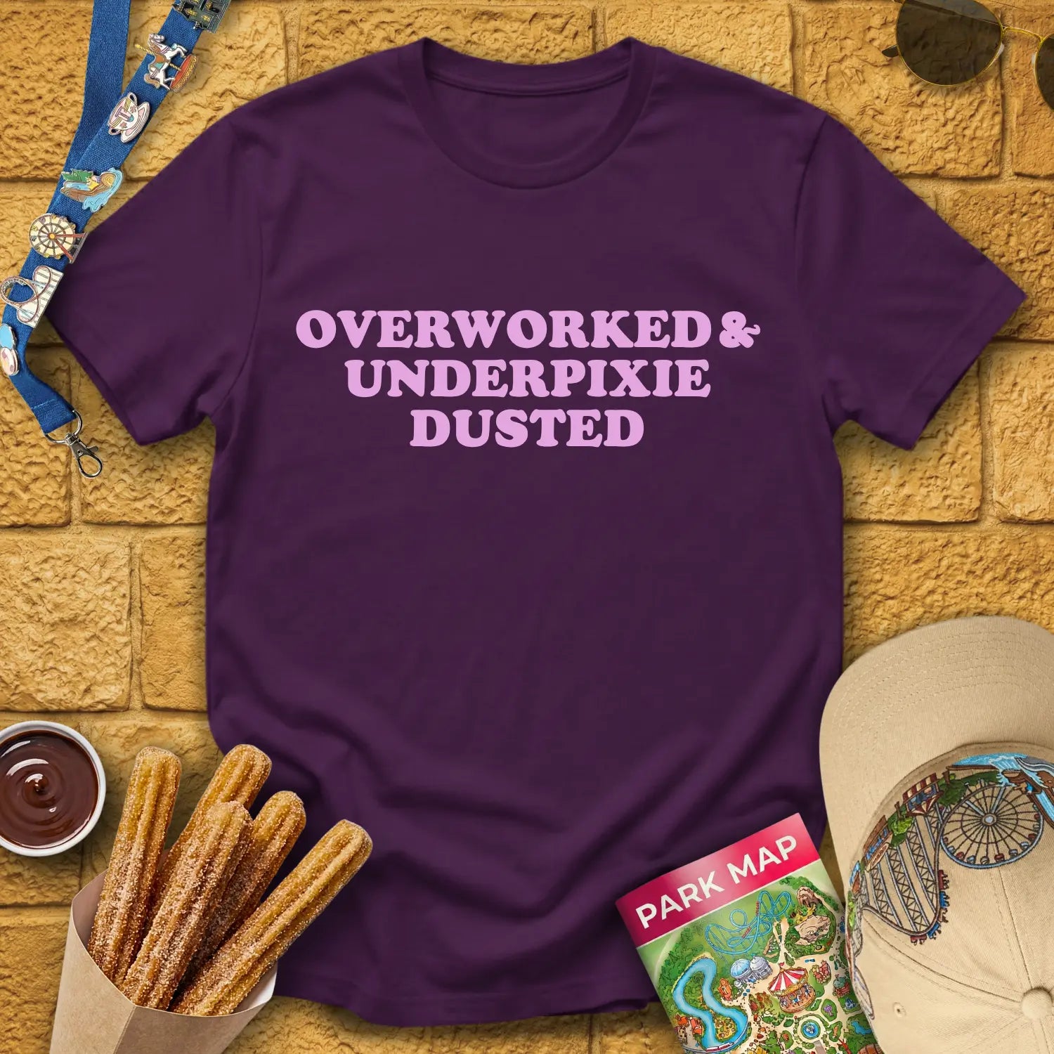 Overworked & UnderPixieDusted [Bold] T-Shirt for Theme Park Fans (Purple)