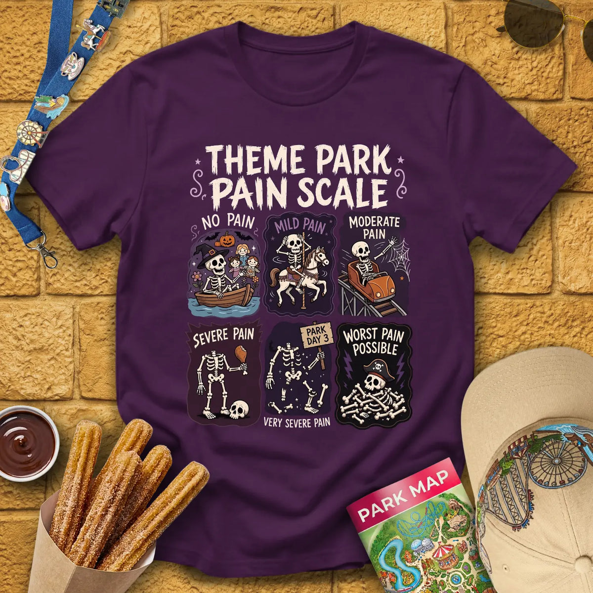 Park Pain Scale [Comic] T-Shirt for Theme Park Fans (Purple)