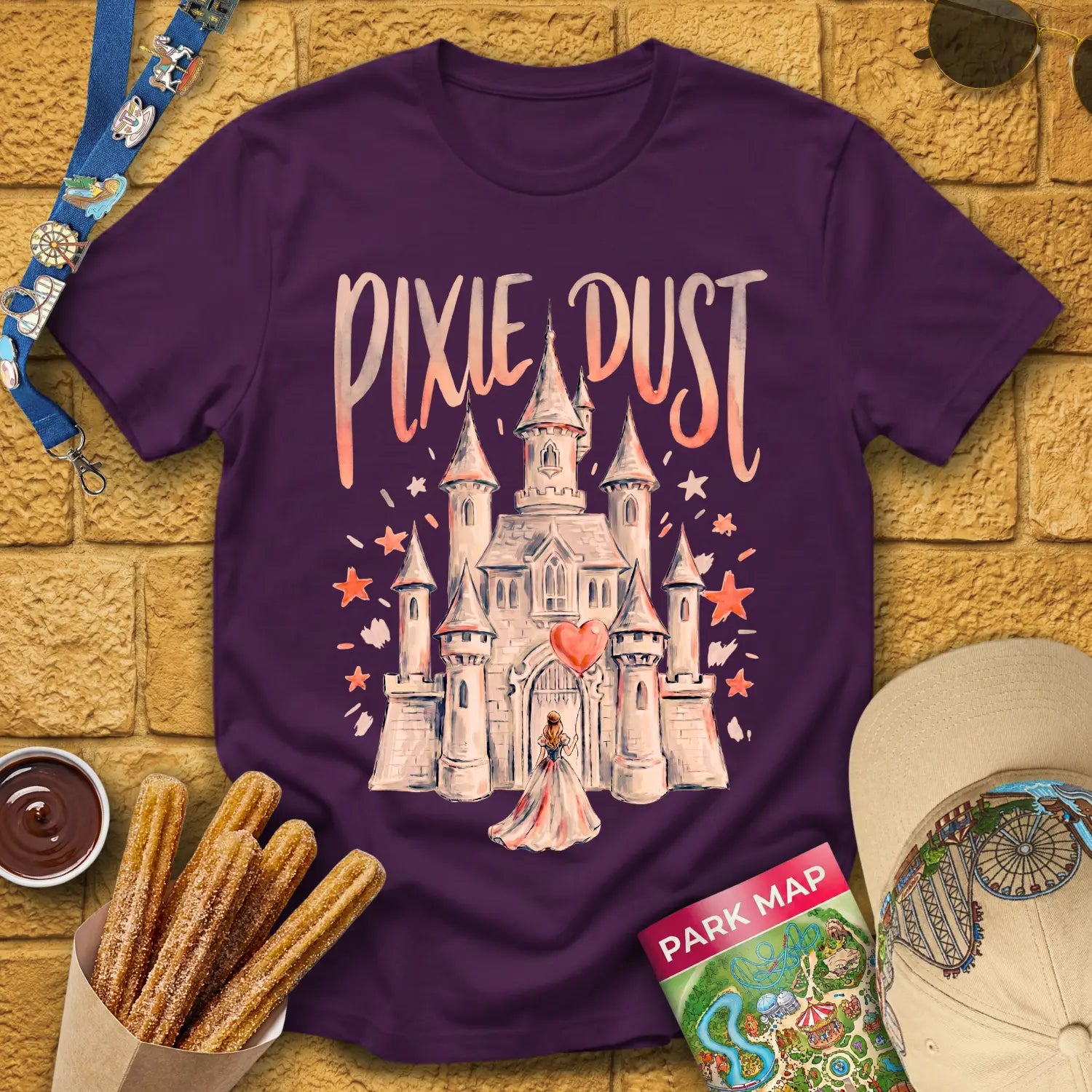 Pixie Dust Castle [Artsy] T-Shirt for Theme Park Fans (Purple)