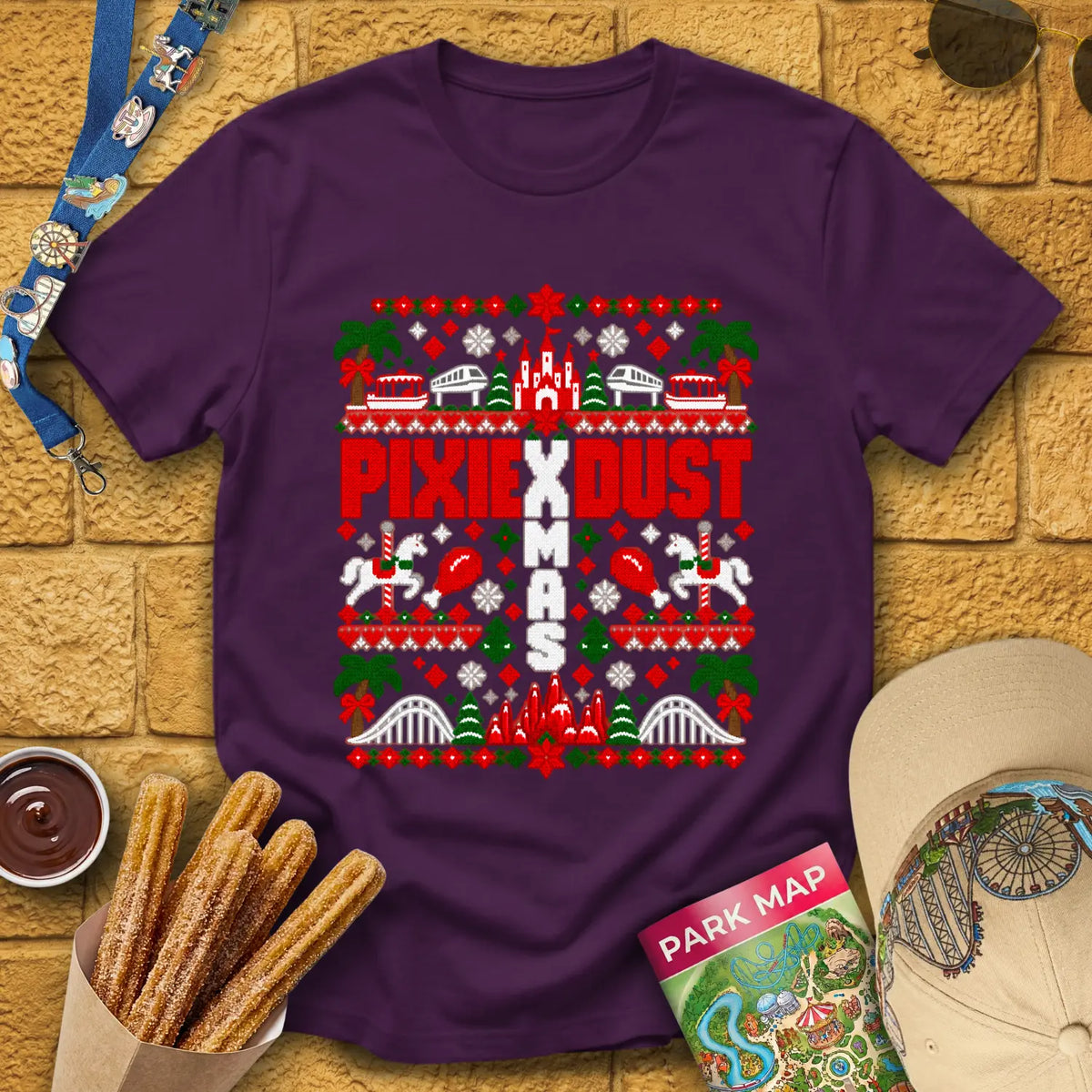 Pixie Dust Xmas [PixKnit] T-Shirt for Theme Park Fans (Purple)