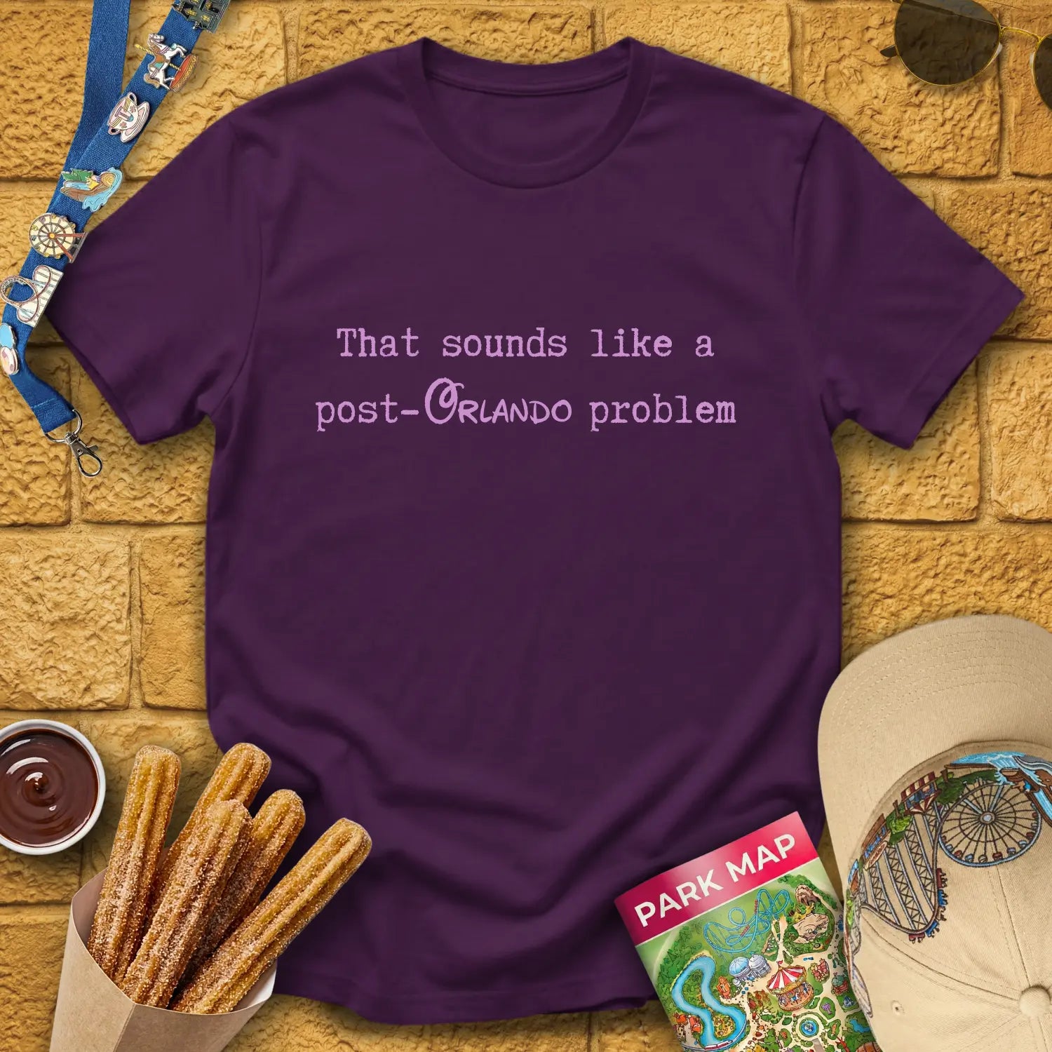 Post-Orlando Problem [Typed] T-Shirt for Theme Park Fans (Purple)