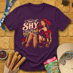 Shy Yellow Strap [Cinematic] T-Shirt for Theme Park Fans (Purple)