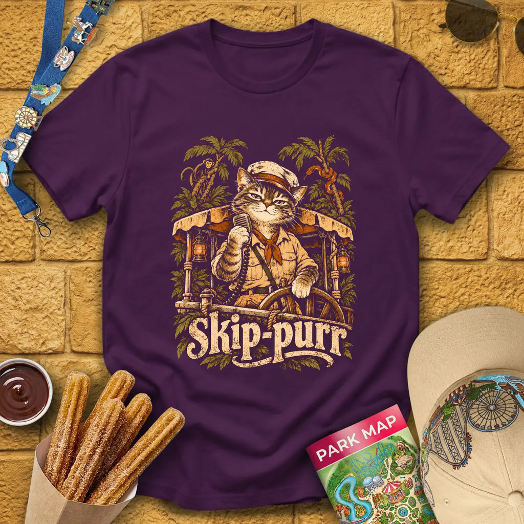 Skip-Purr Cat [Chalky] T-Shirt for Theme Park Fans (Purple)