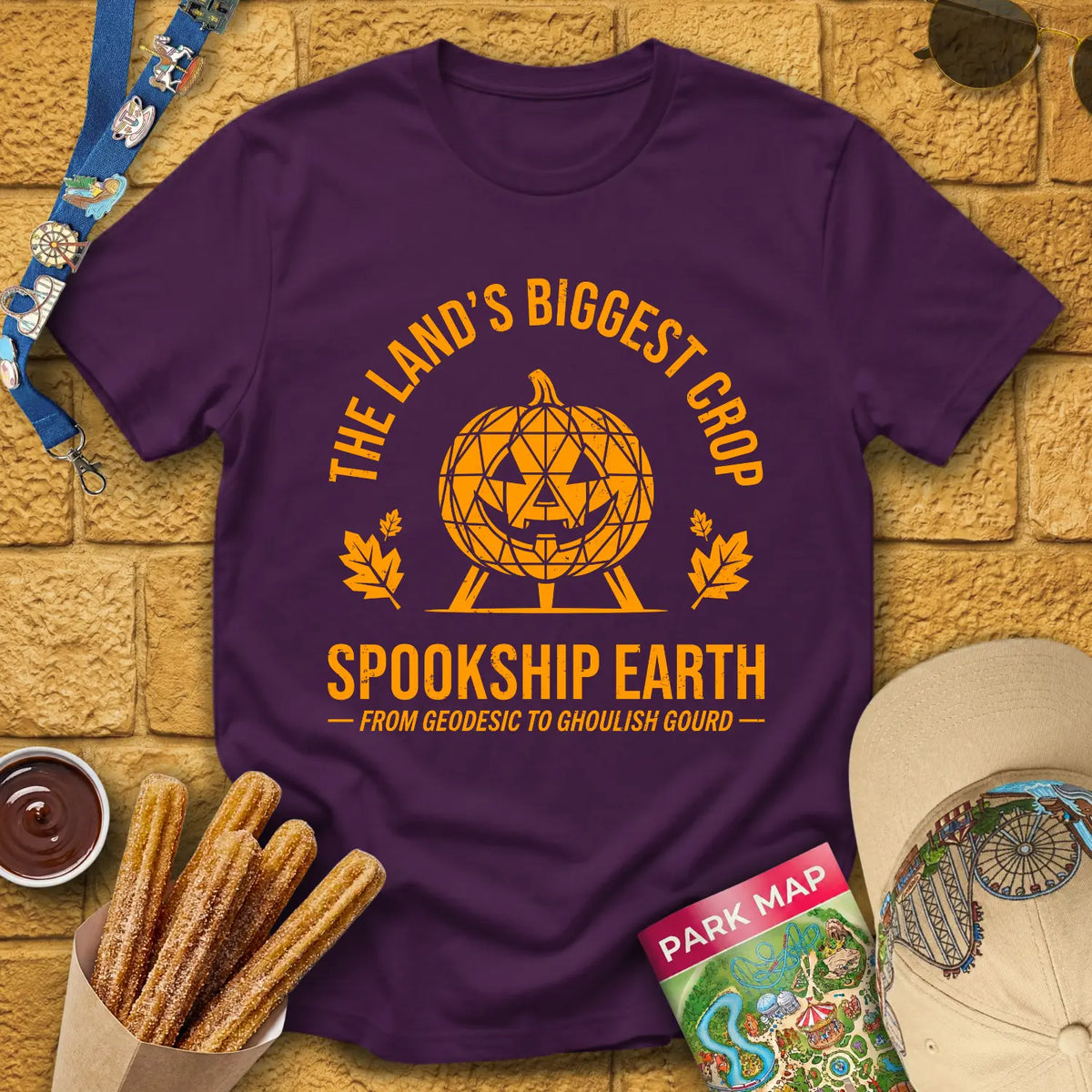 Spookship Earth [Emblem] T-Shirt for Theme Park Fans (Purple)