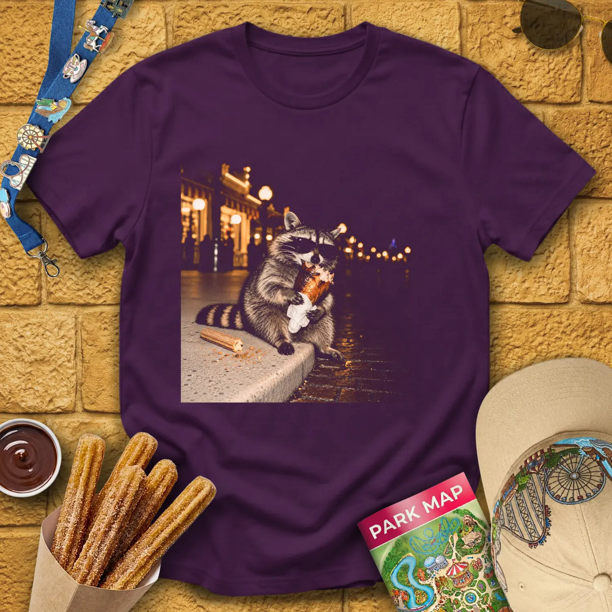 Turkey Leg Raccoon [Cinematic] T-Shirt for Theme Park Fans (Purple)