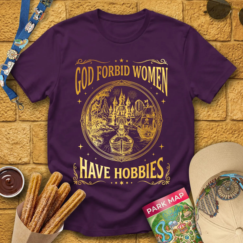 Women Hobbies [RetroArtsy] T-Shirt for Theme Park Fans (Purple)